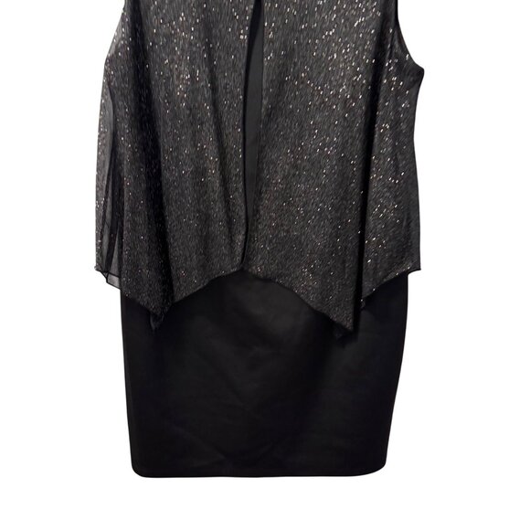 Enfocus Womens 14W Black Beaded Neck Sleeveless Shimmer Overlay Sheath Dress - Picture 7 of 12